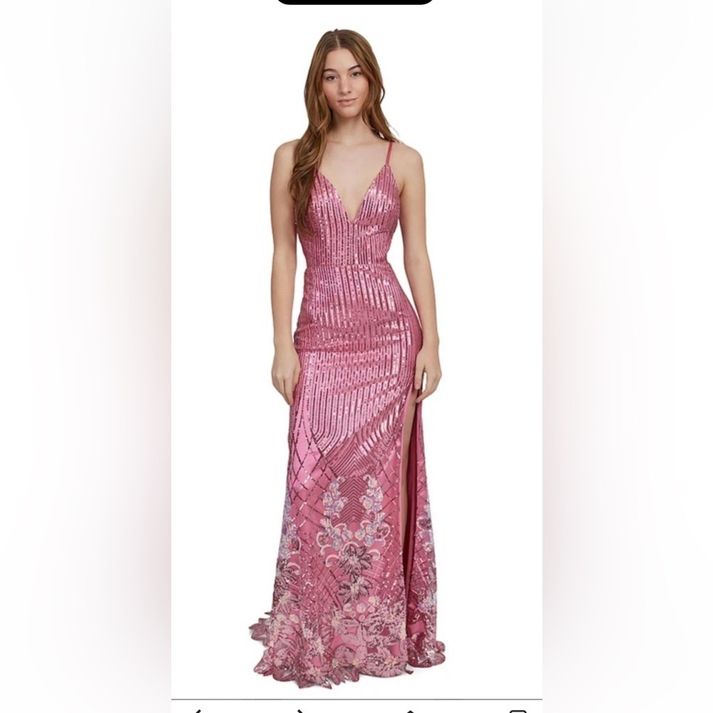 Dear Moon sz 1 pink sequin formal/prom dress with train NWT